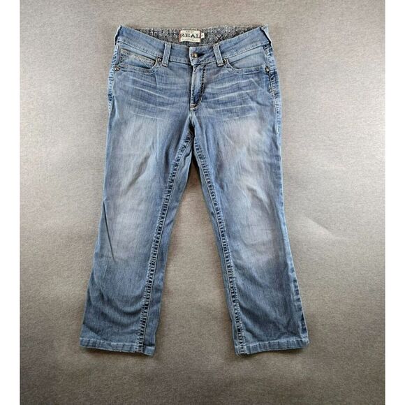 Ariat REAL Denim Woman's 32L Mid Rise Stretch Whipstitch Boot Cut‎ Jeans Whisker - Picture 1 of 12